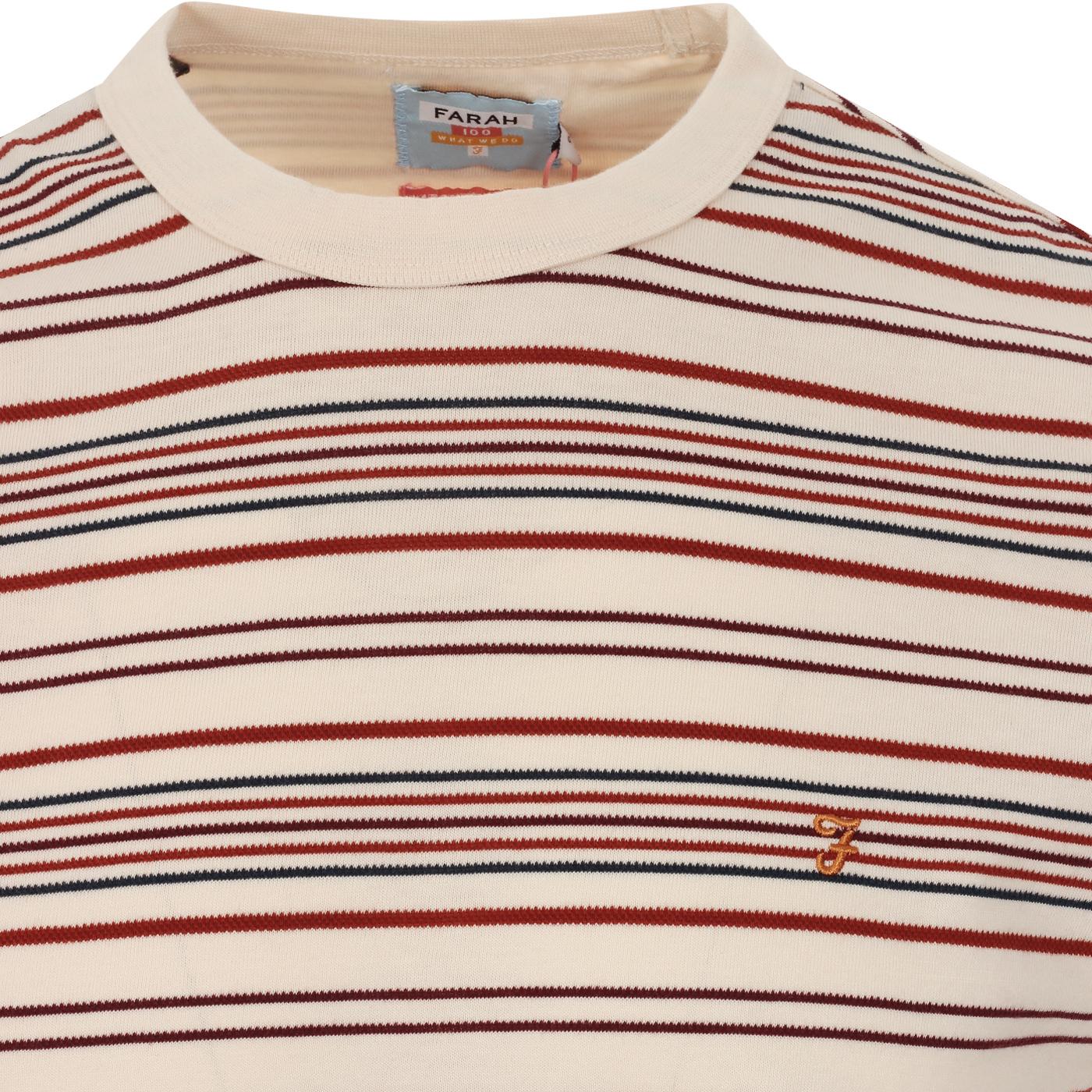 FARAH 100 Rosedale Retro Mod Multi stripe Tee in Cream