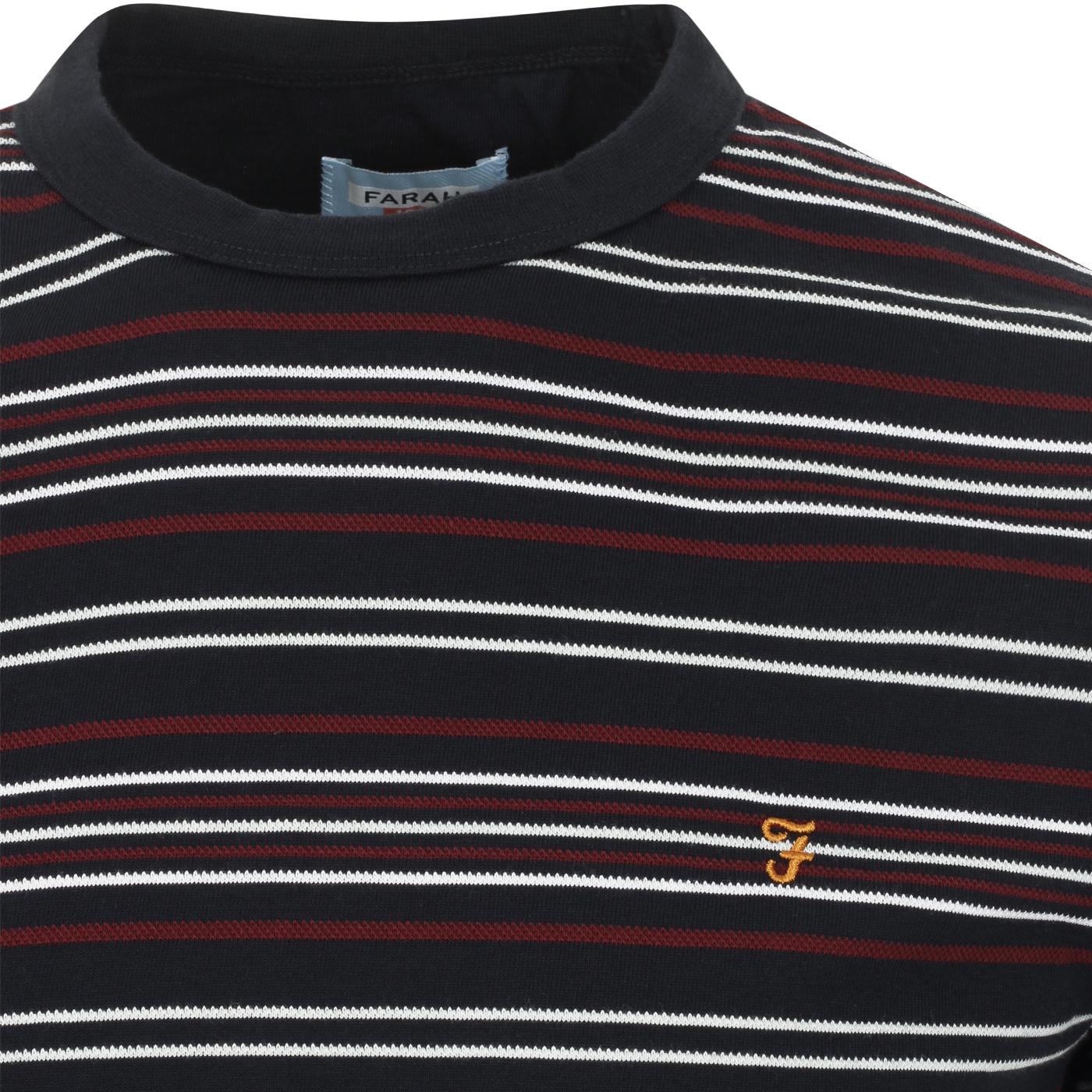 FARAH 100 Rosedale Retro Mod Multi stripe Tee in Navy