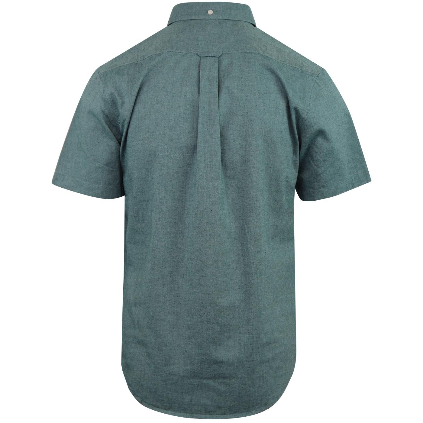 FARAH Steen Mod Short Sleeve Oxford Shirt in Midnight Green