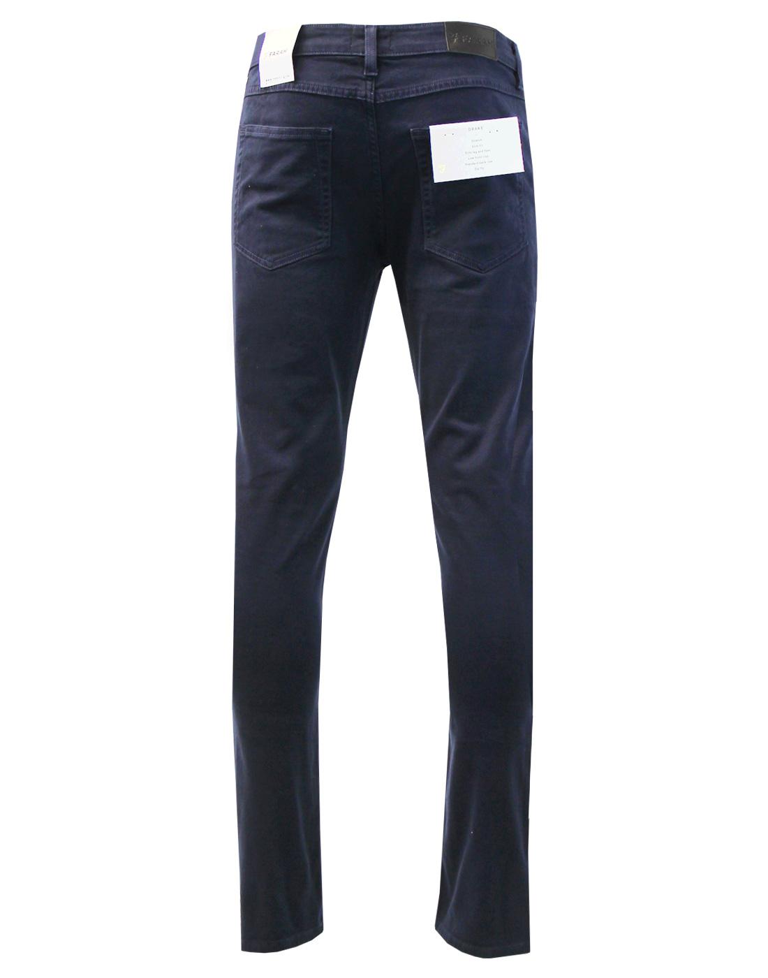 FARAH Drake Retro 60s Mod 5 Pocket Slim Twill Trousers in Navy