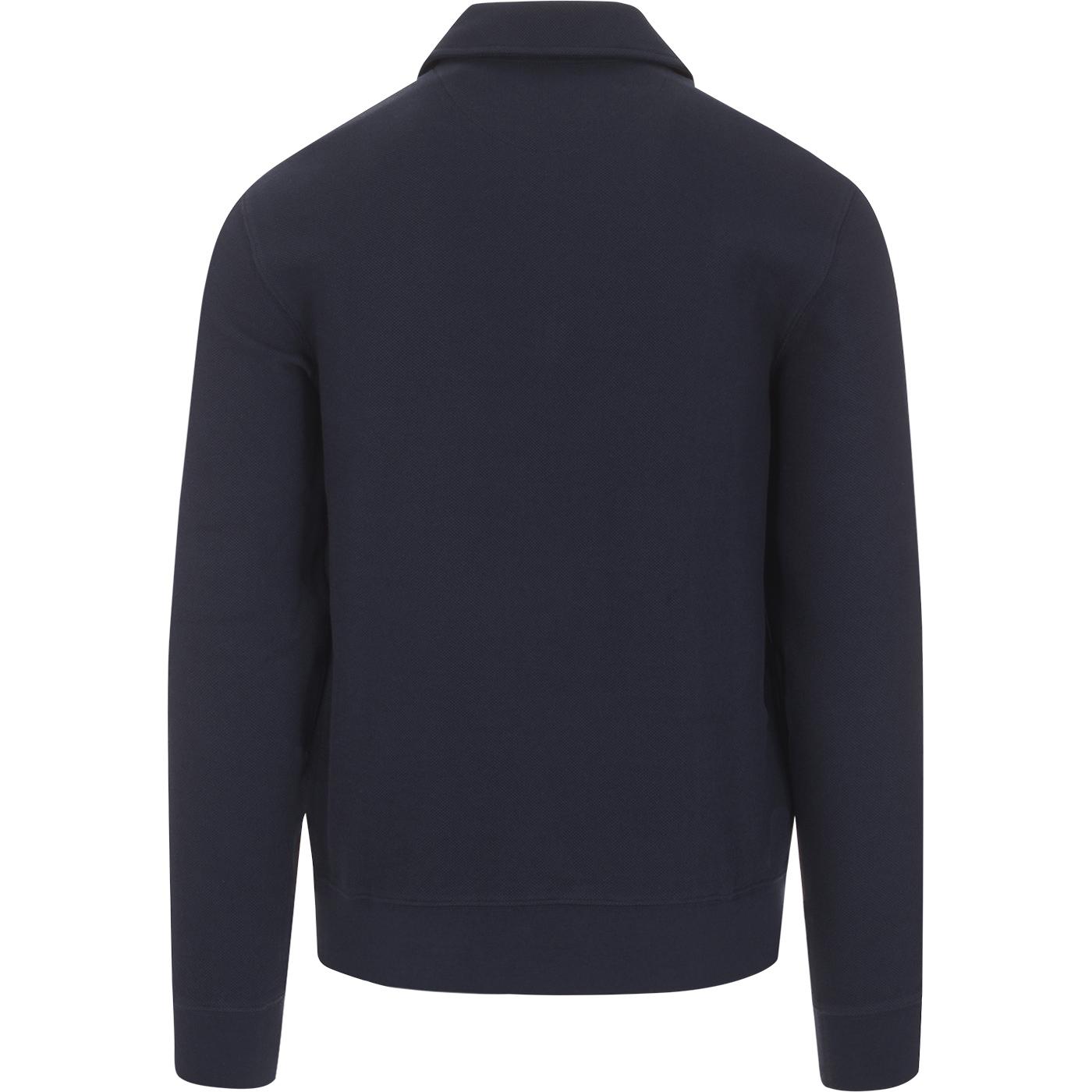 FARAH 100 Spon Waffle Pique Zip Neck Polo Sweat Yale Blue