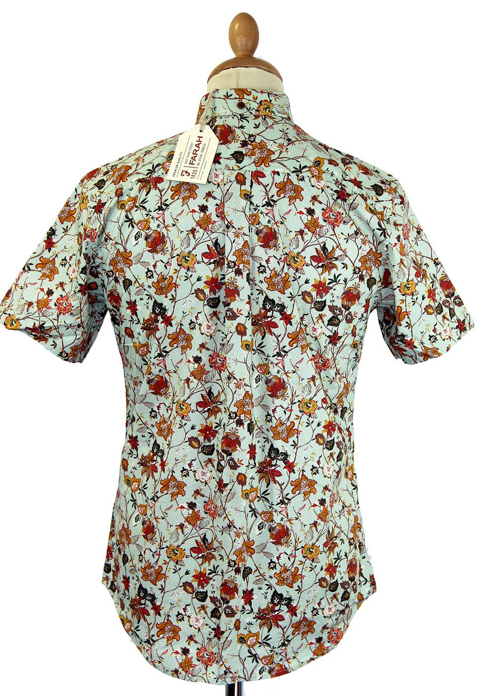 FARAH 1920 Gatsby Retro 60s Mod Multi Floral Shirt in Sea Foam