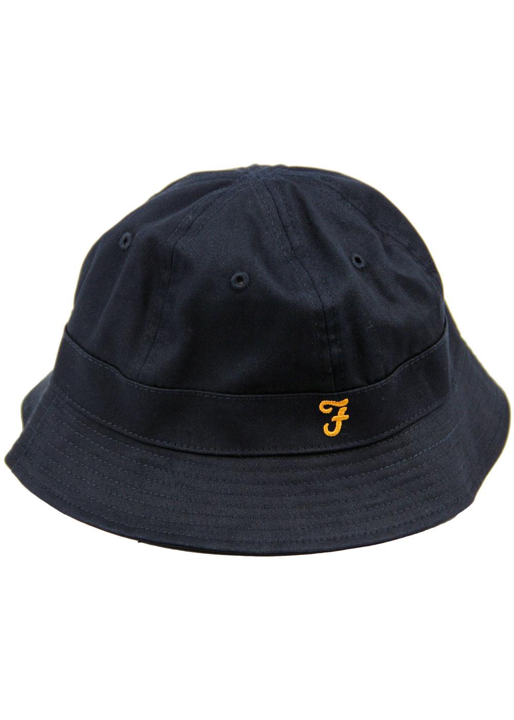 FARAH Charter Retro Indie 1990s Cotton Bucket Hat in Navy