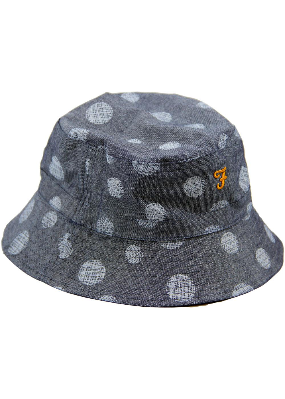 FARAH Charter Retro Indie Lattice Polka Dot Reversible Bucket Hat