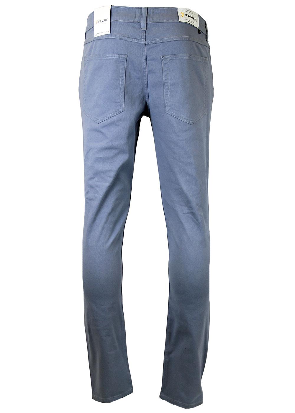 FARAH Retro 60s Mod 5 Pocket Slim Twill Trousers in Polar Blue