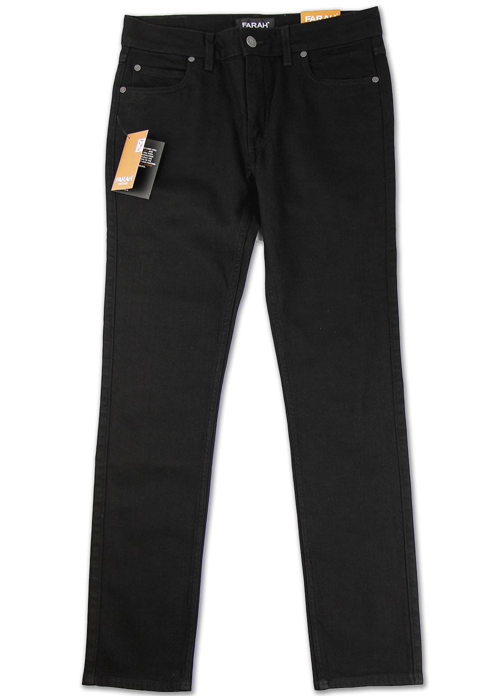 Farah Vintage Drake Denim Retro Mod 5 Pocket Slim Trousers Black