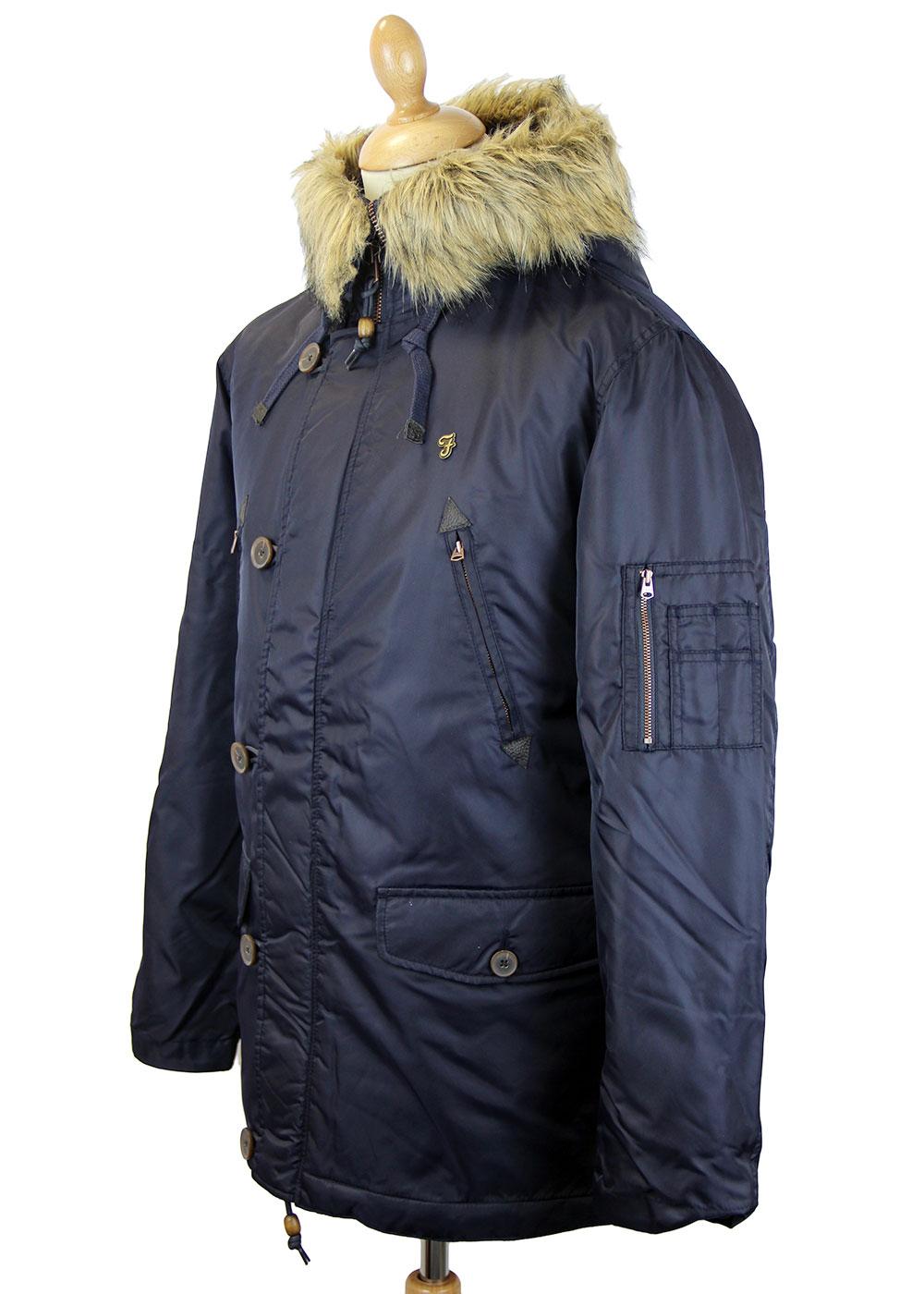 FARAH 1920 Everest Retro 60s Mod Padded Snorkel Parka True Navy