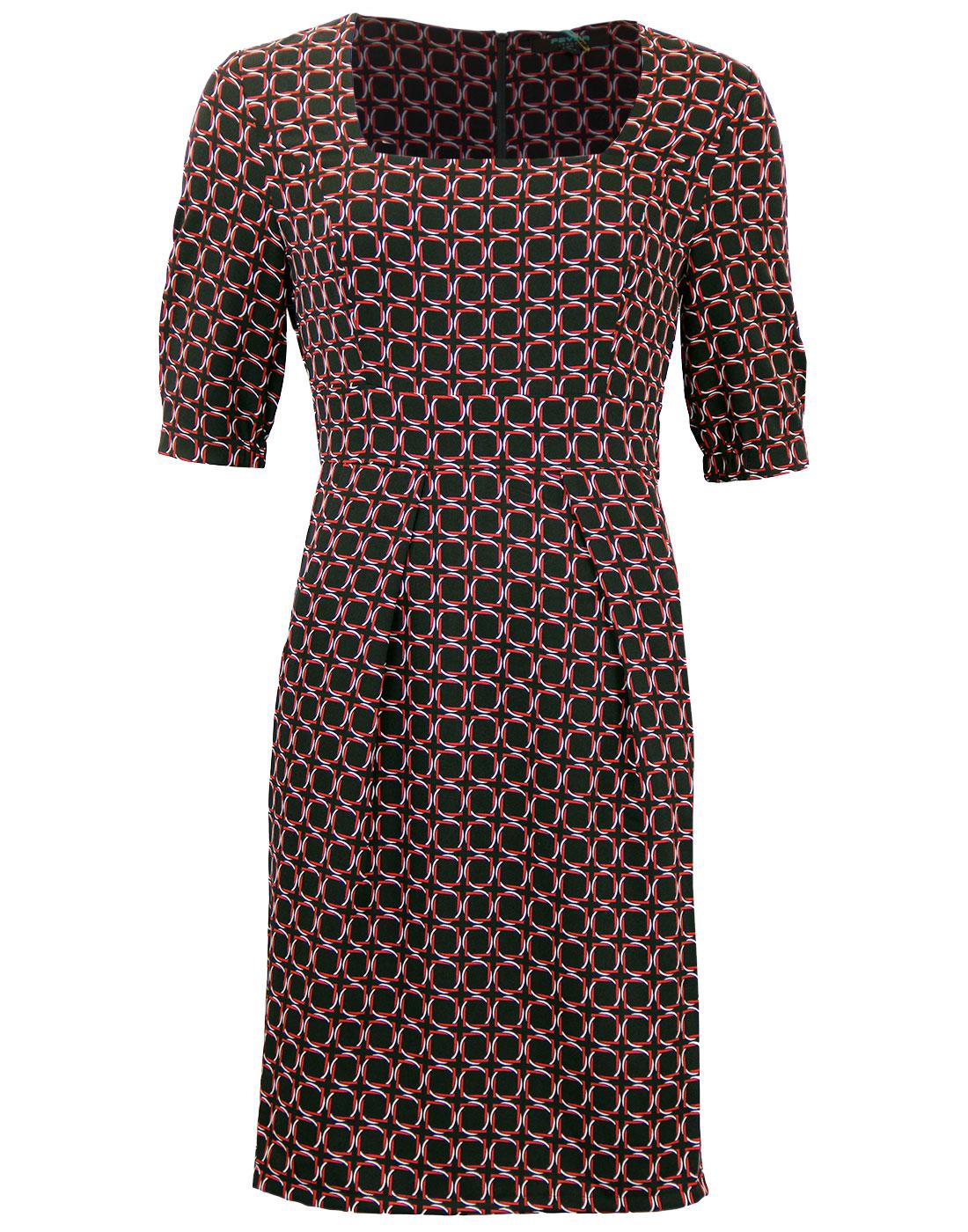 FEVER Merseille Retro 1960s Geoemtric Print Square Neckline Dress