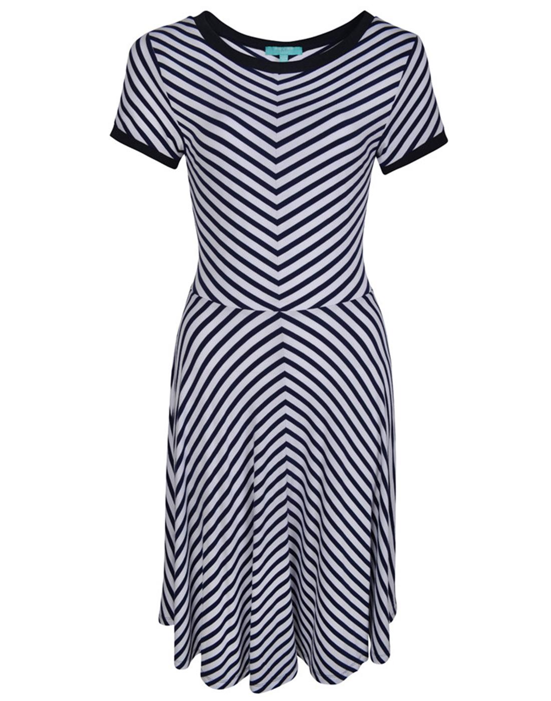 FEVER Daria Retro 60s Striped Flared Summer Dress in White