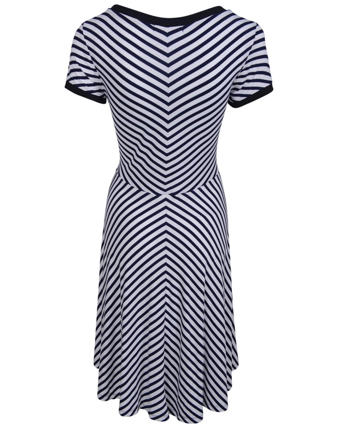 FEVER Daria Retro 60s Striped Flared Summer Dress in White