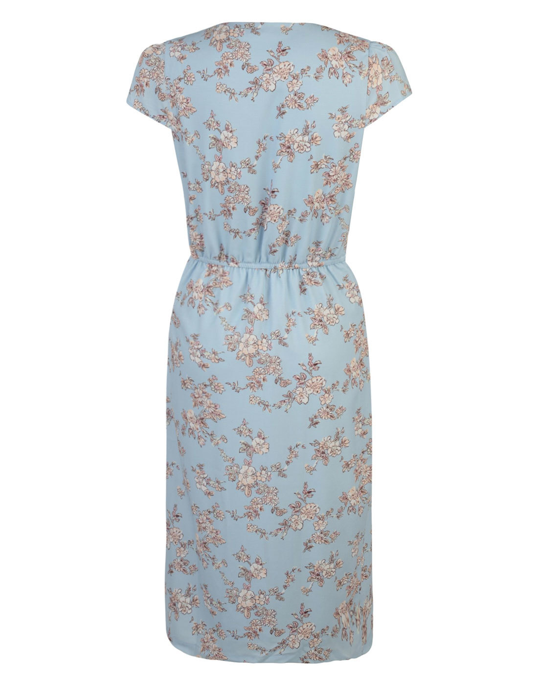 FEVER Megan Retro 1950s Vintage Floral Ruffle Dress in Light Blue