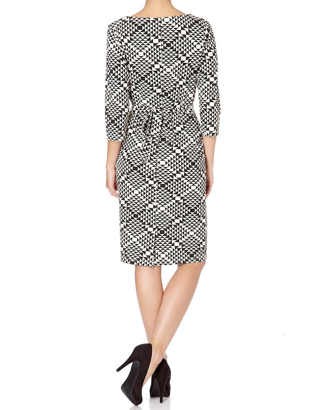 FEVER Albers 60's Vintage Geometric Print Jersey Pencil Dress