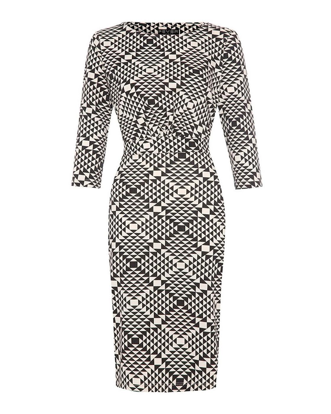 FEVER Albers 60's Vintage Geometric Print Jersey Pencil Dress
