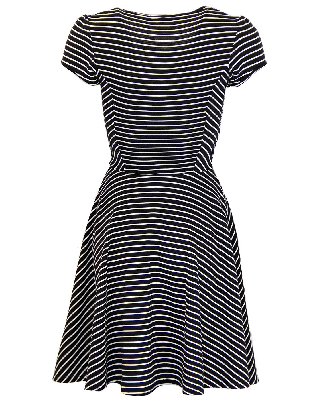 EUCALYPTUS Sally Retro 1960s Mod Stripe Skater Dress in Navy