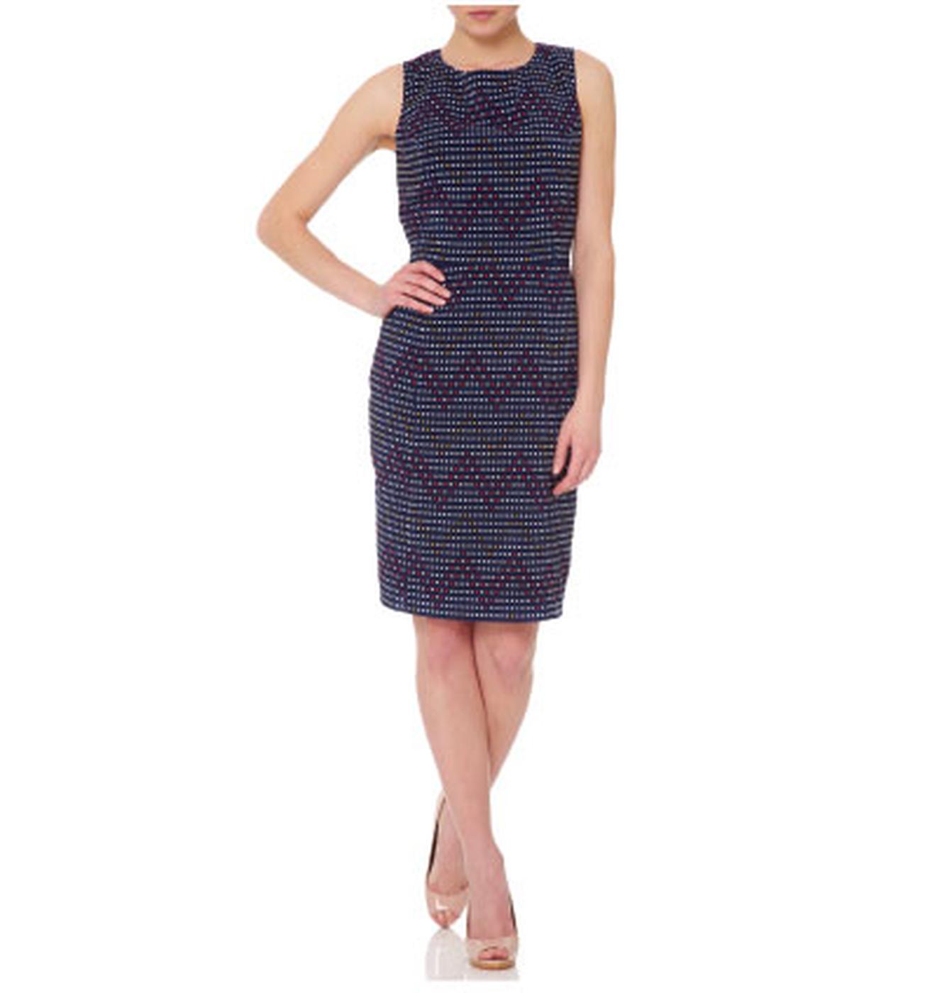 Fever London Hirst Retro 60s Mod Shift Dress In Navy Polka Dot