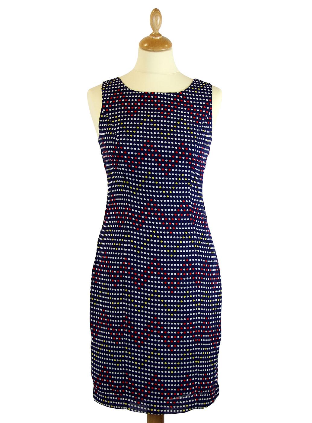 Fever London Hirst Retro 60s Mod Shift Dress in Navy Polka Dot