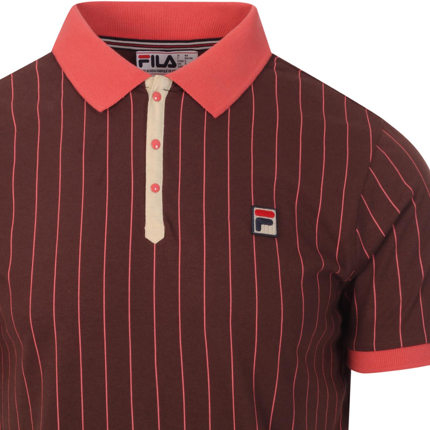 BB1 FILA VINTAGE Pinstripe Borg Tennis Polo in French Roast