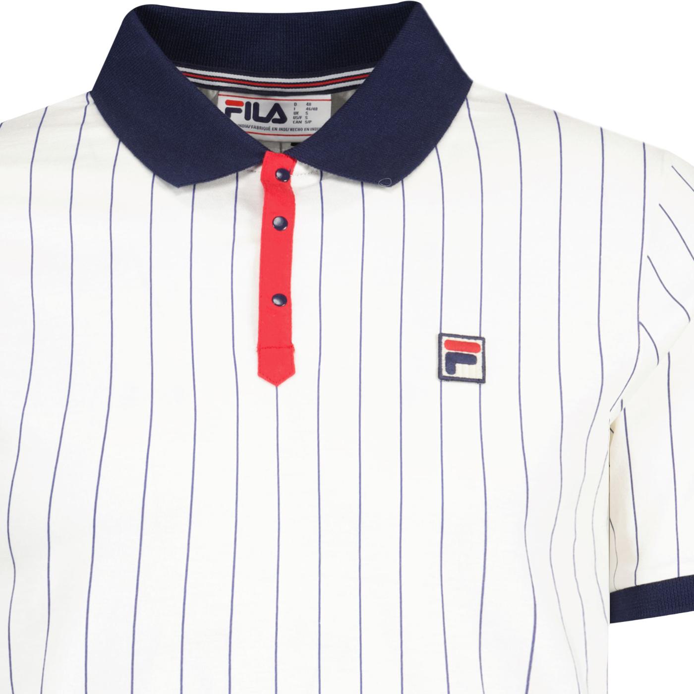 Fila Vintage Bb1 Retro Striped Polo Shirt In Gardenia Navy Red 