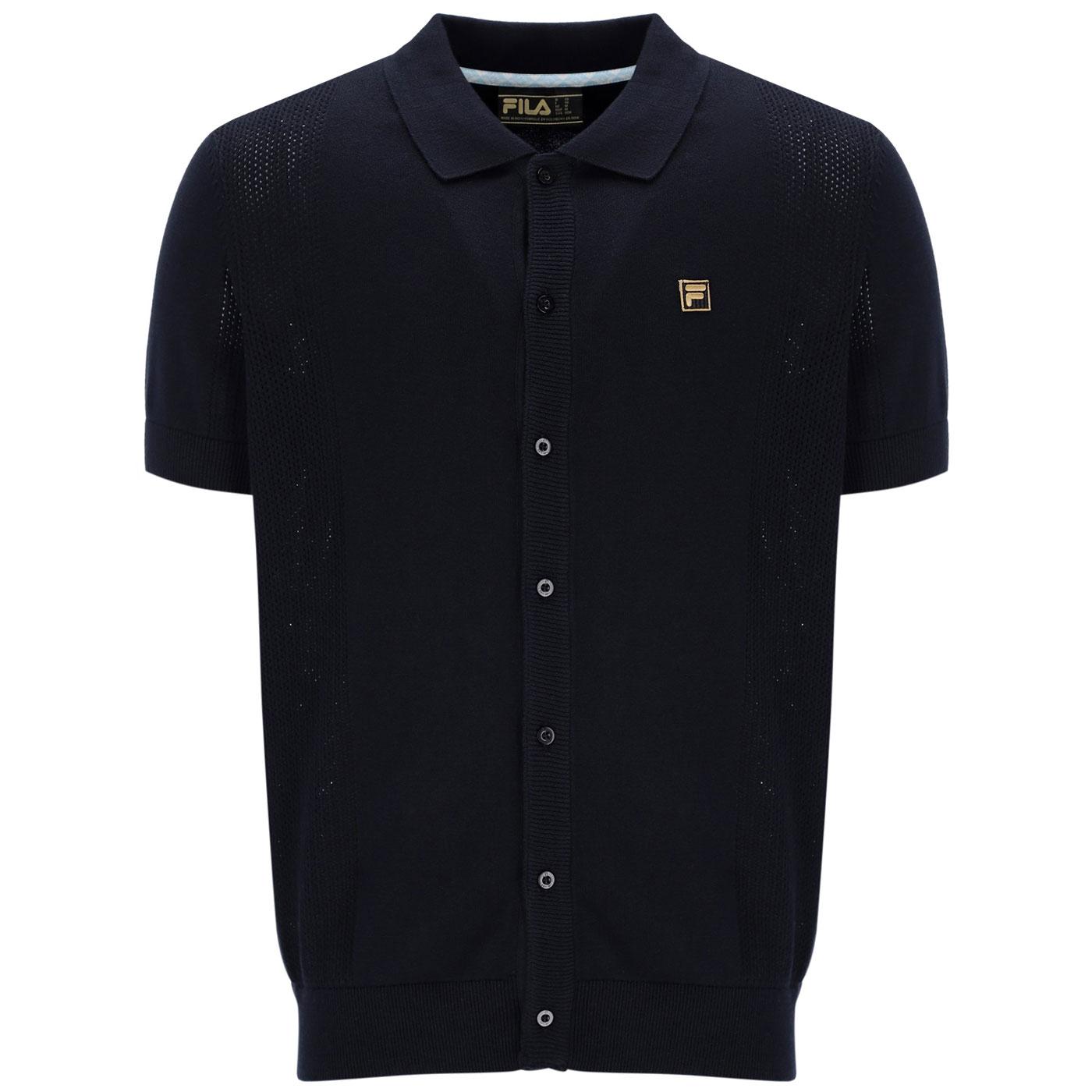 Walter Fila Gold Open Knit Pointelle Panel Polo B