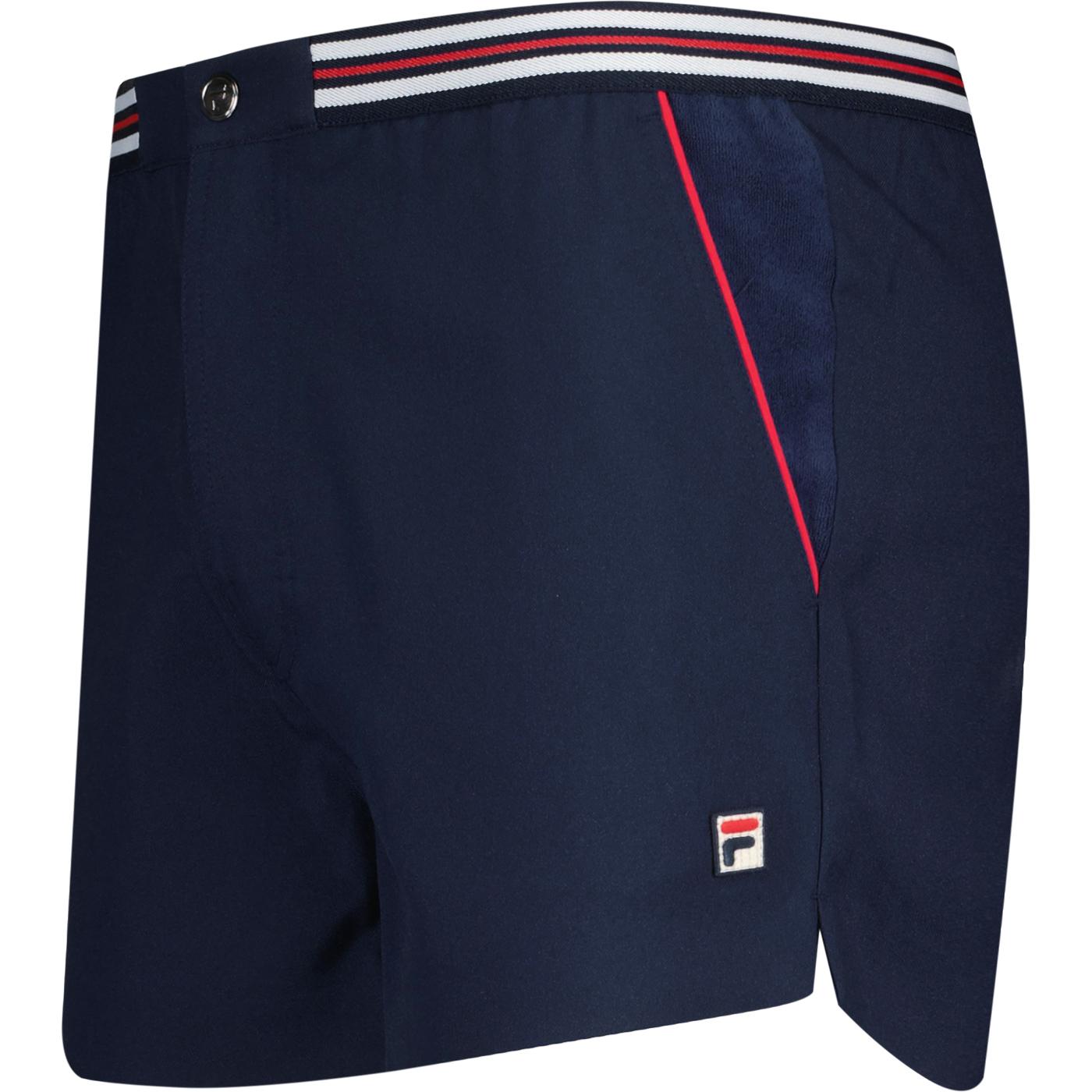 FILA VINTAGE Hightide 4 Mens Retro Tennis Shorts in Navy Red