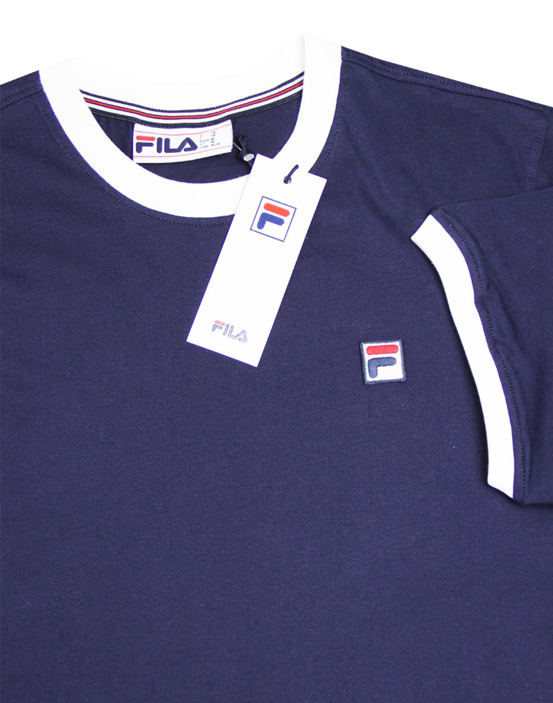 FILA VINTAGE Marconi Mens Retro 70s Ringer T-Shirt Peacoat