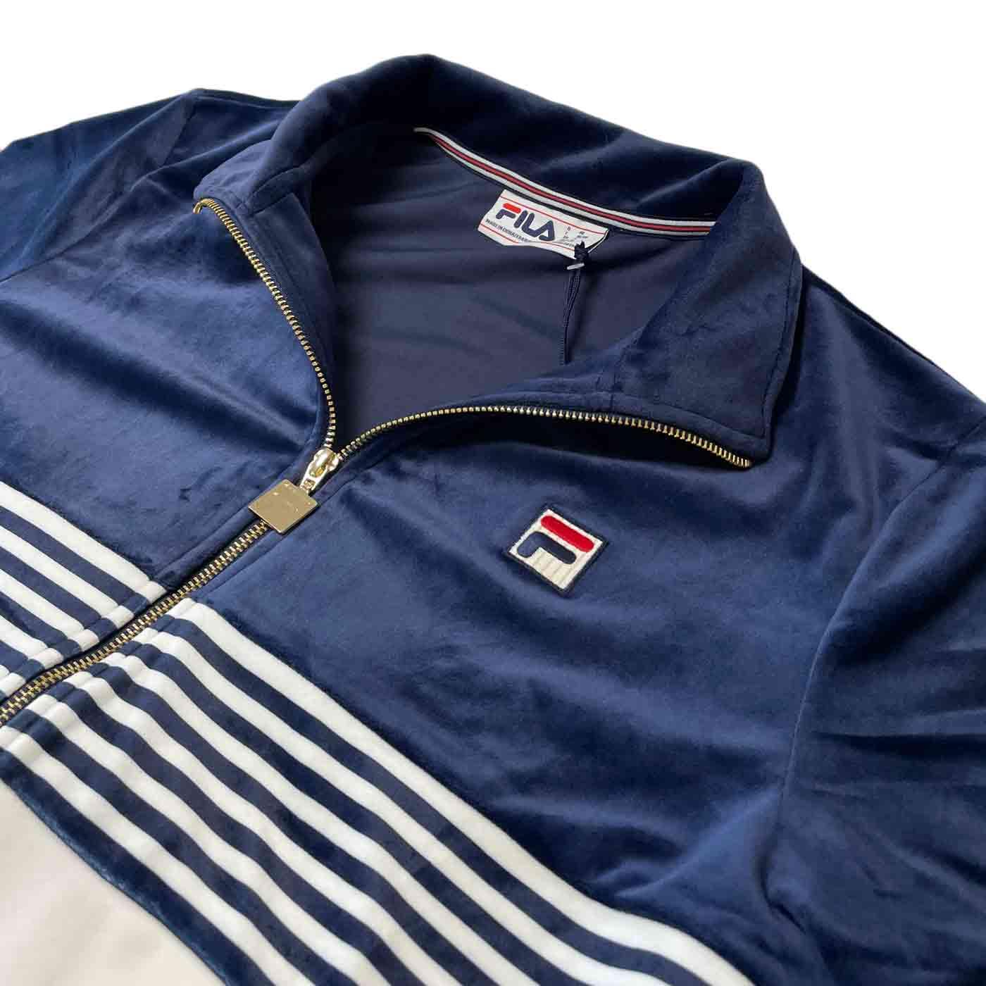 Fila Vintage Merrick Stripe Velour Track Jacket in Navy Gardenia