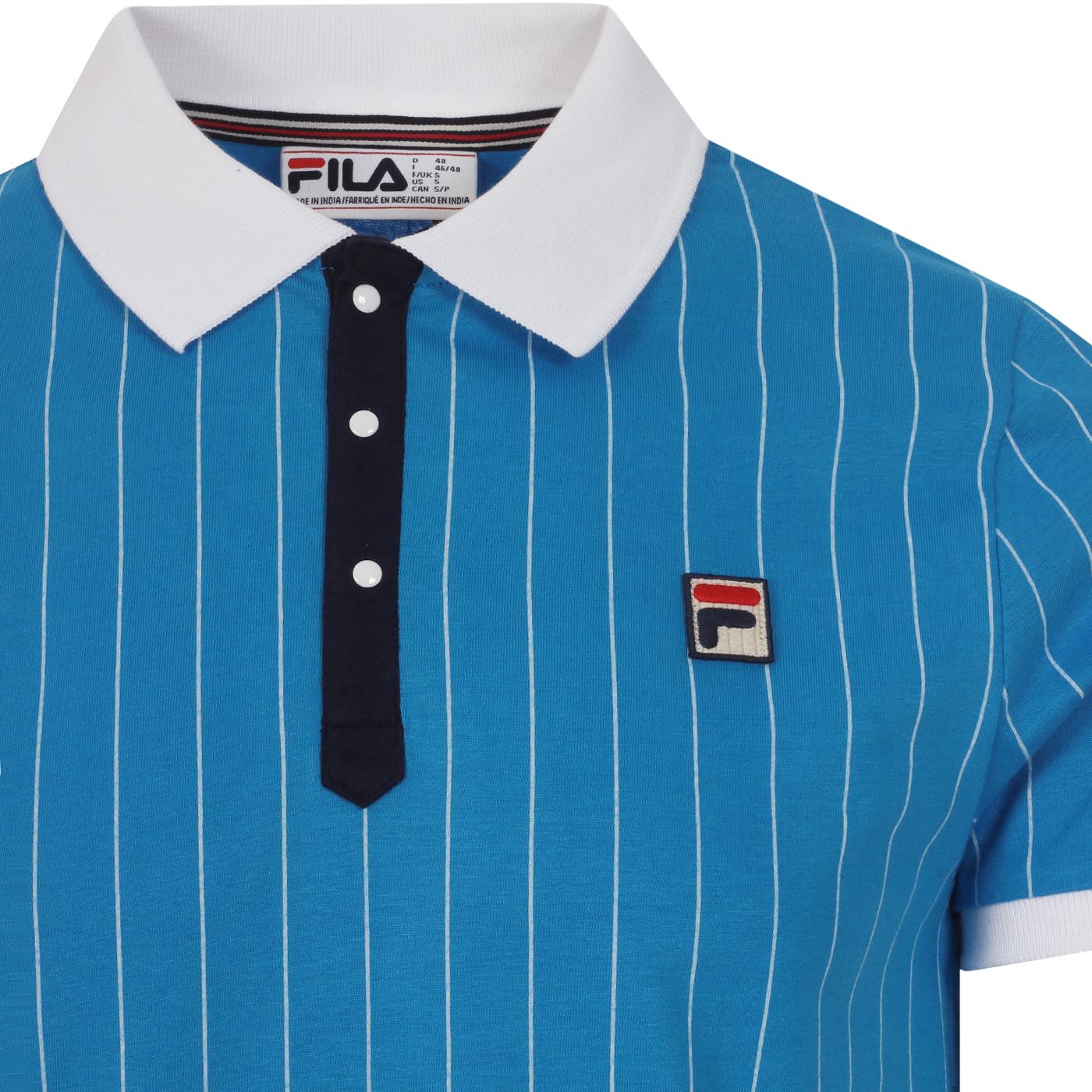 FILA VINTAGE BB1 Retro 70s Borg Tennis Polo Shirt Blue Aster