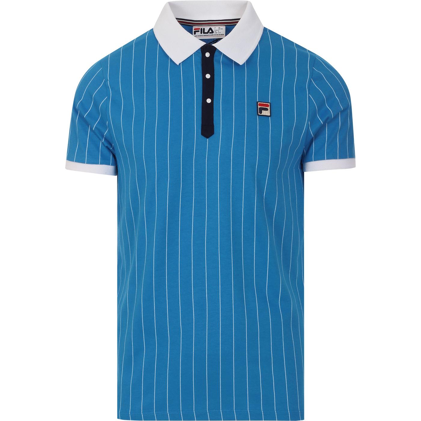 FILA VINTAGE BB1 70s Borg Tennis Polo Shirt Blue Aster