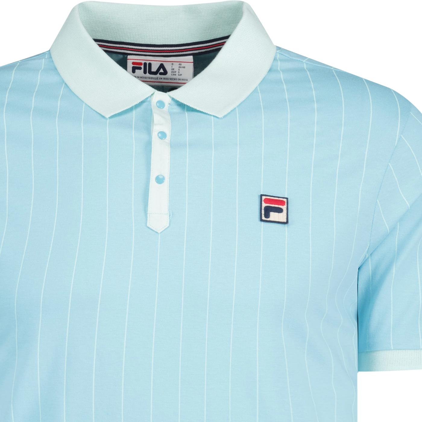 Fila Vintage Retro Bb1 Striped Polo Shirt In Sky Blue Glass 