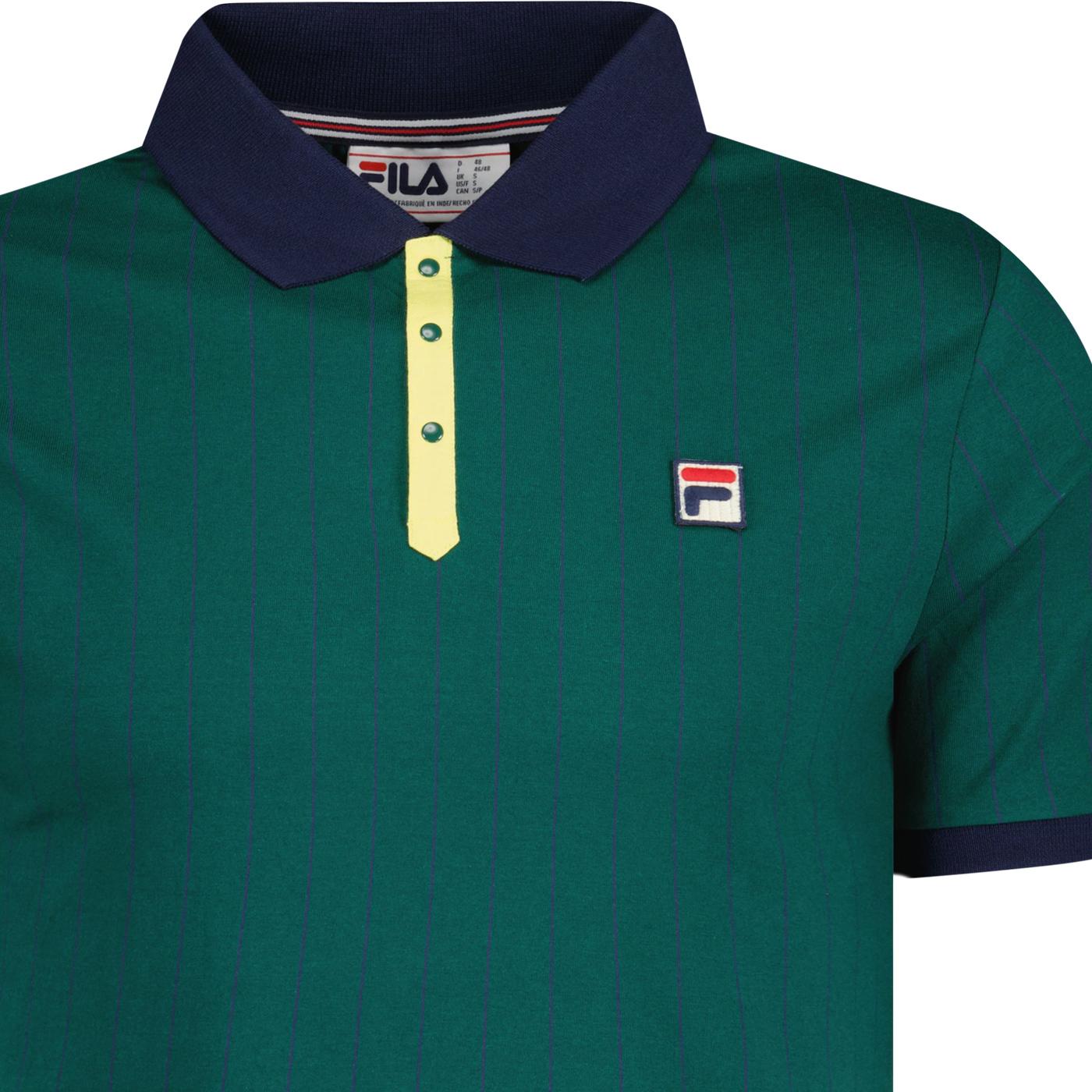 Bb1 Fila Vintage Retro Striped Polo In Botanical Green Navy 