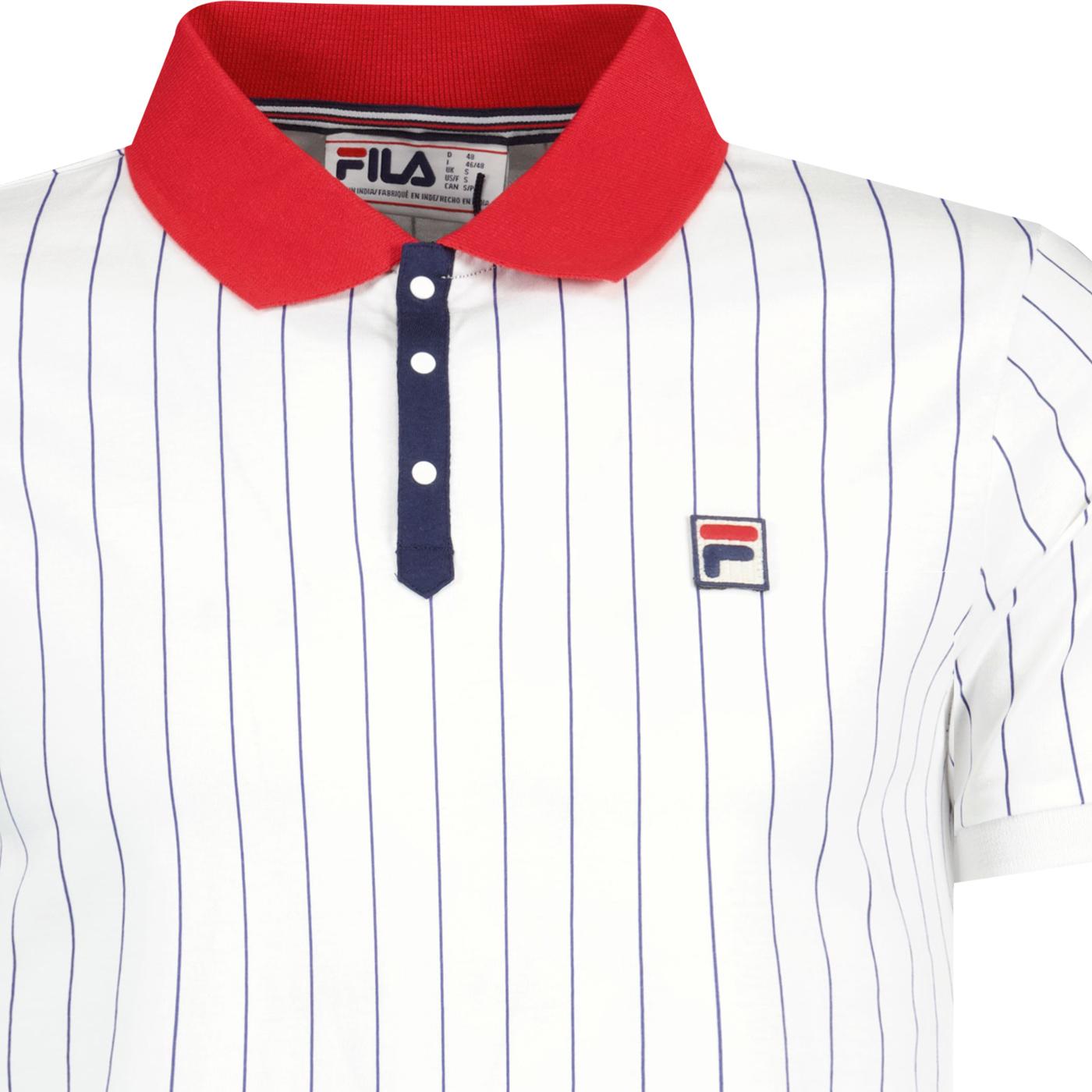 Bb1 Fila Vintage Retro Striped Polo In White Red 