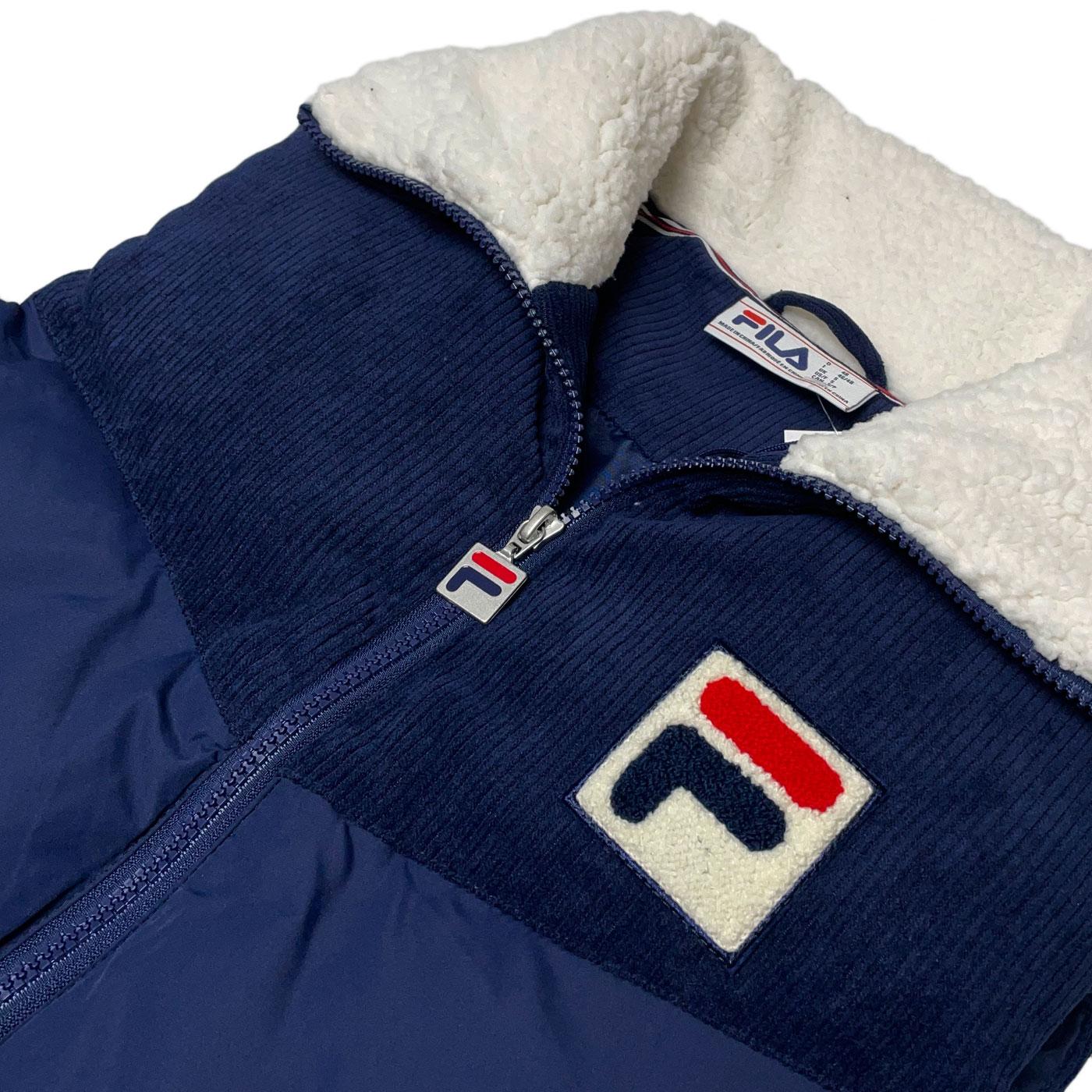 Fila Vintage Rossy Corduroy Mix Sherpa Collar Puffer Gilet Navy