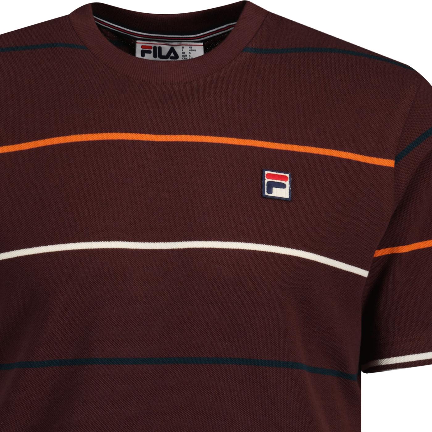 FILA VINTAGE Thiago Retro 80s Striped T shirt in Brown Stone