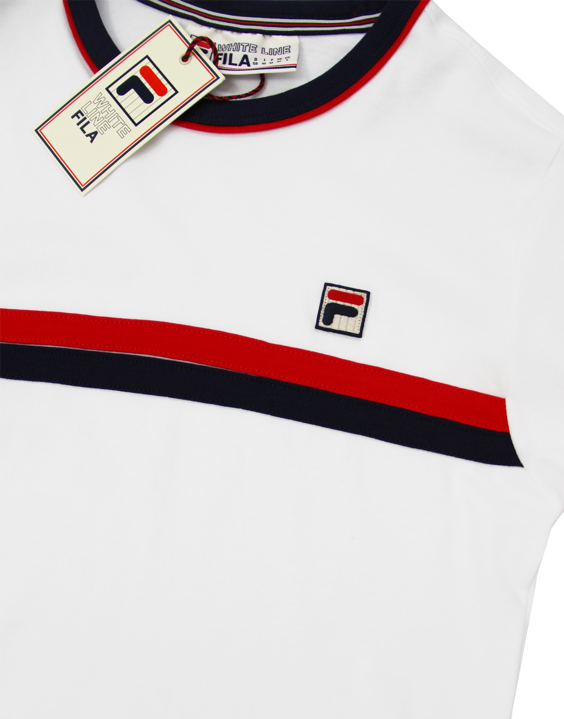 Fila Vintage Razee Retro 70s Mod Chest Stripe T Shirt In White