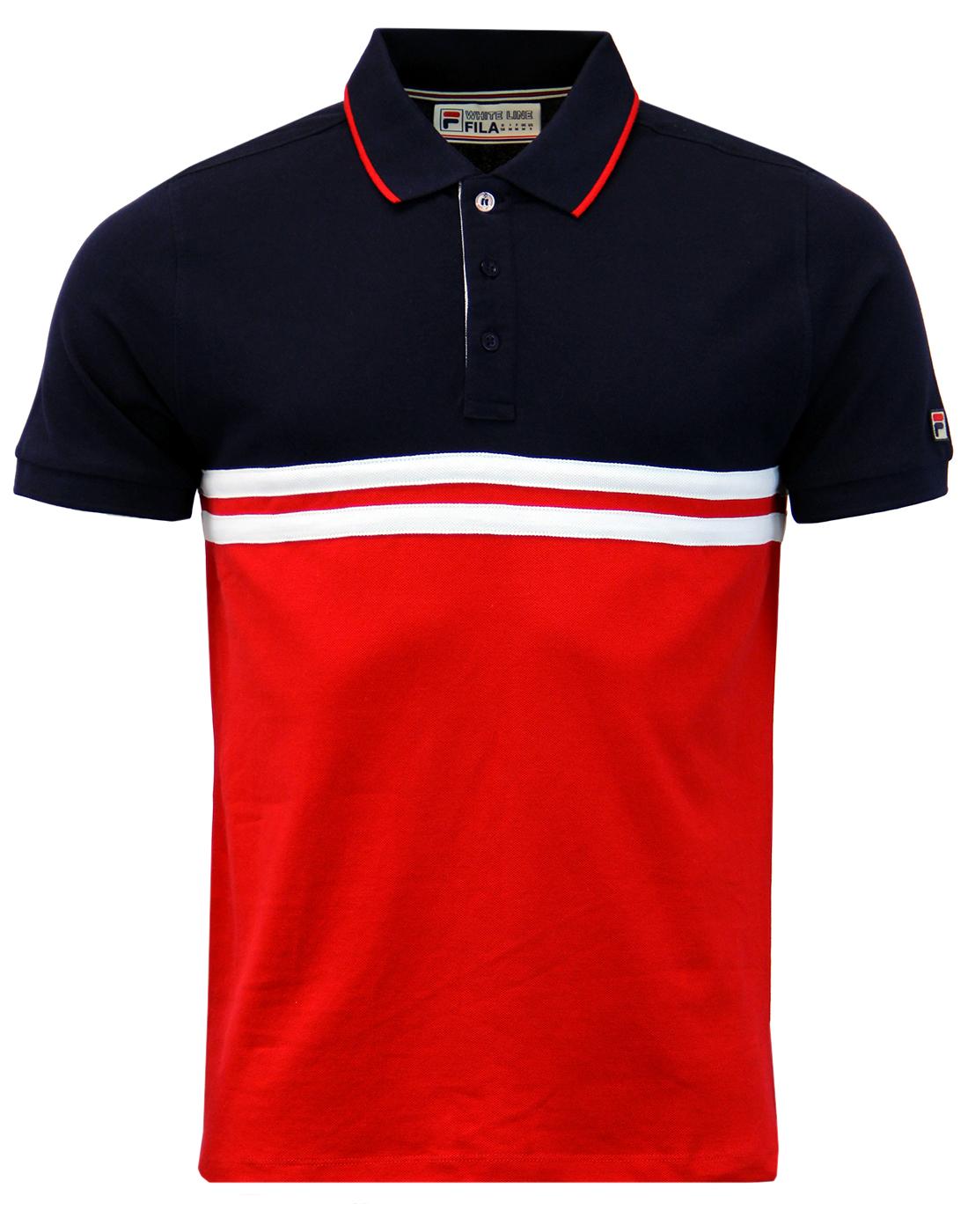 FILA VINTAGE Domenico Retro 70s Pique Polo Shirt in Red/Navy