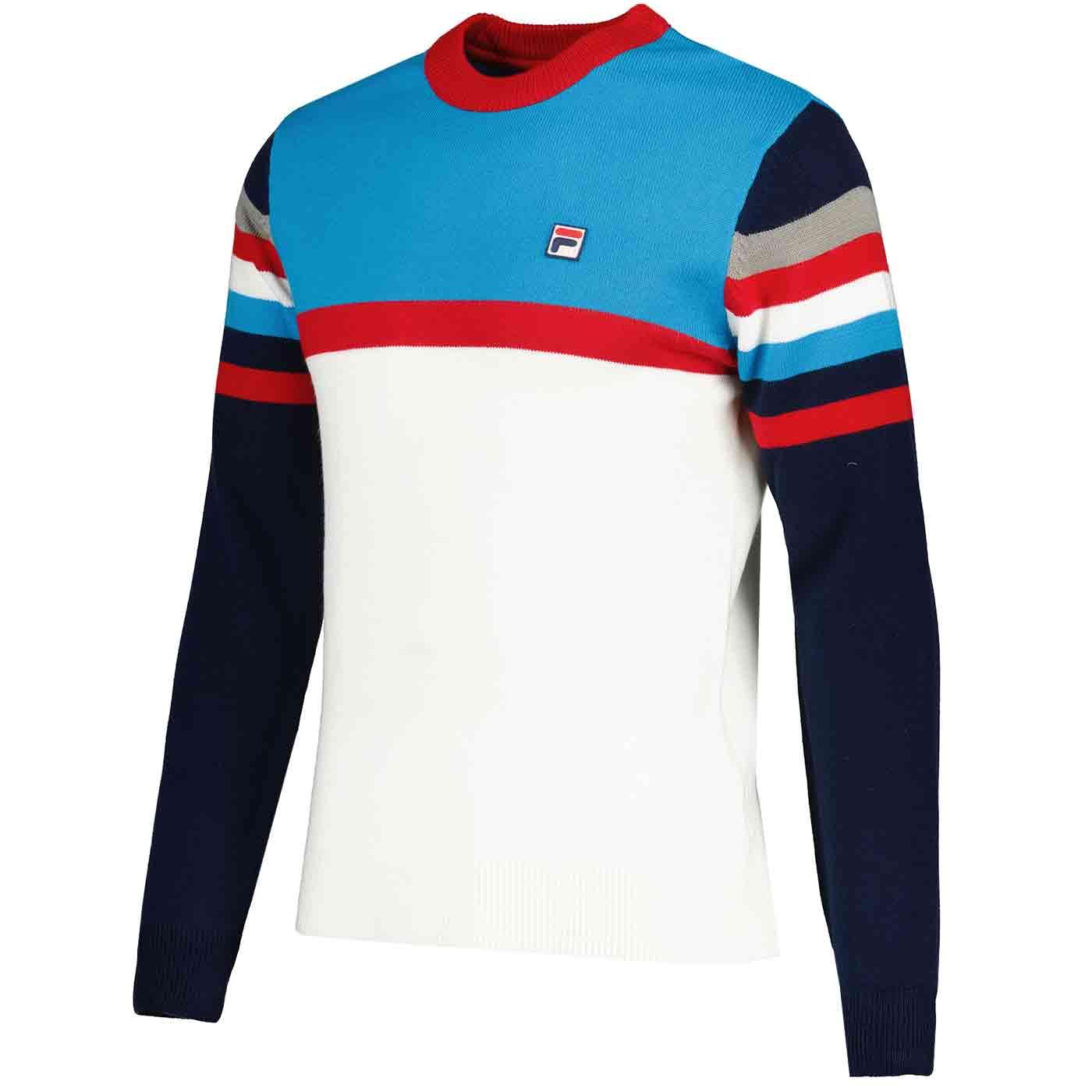 Fila Vintage Lorenzo Stripe Crew Sweater Gardenia Cyan Navy