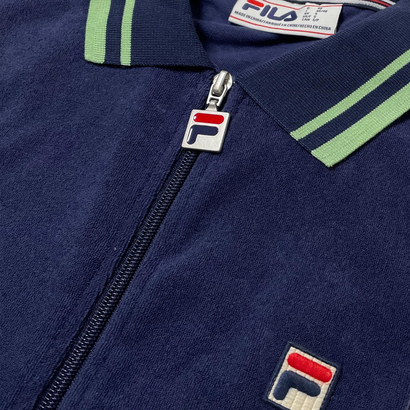 FILA Vintage Terrance Short Sleeve Terry Jacket in Navy Green