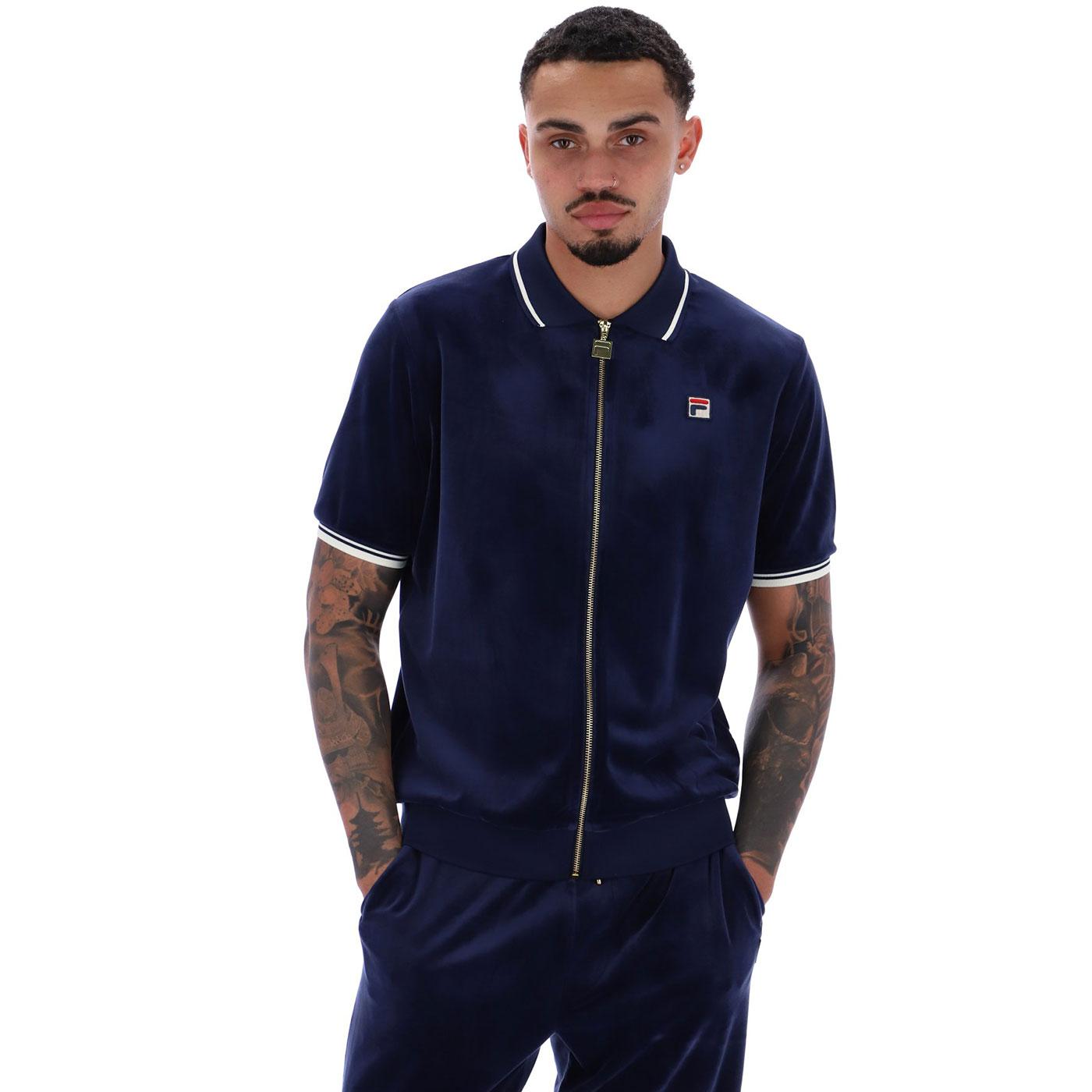 Terry Fila Vintage Zip Through Velour Polo Shirt N