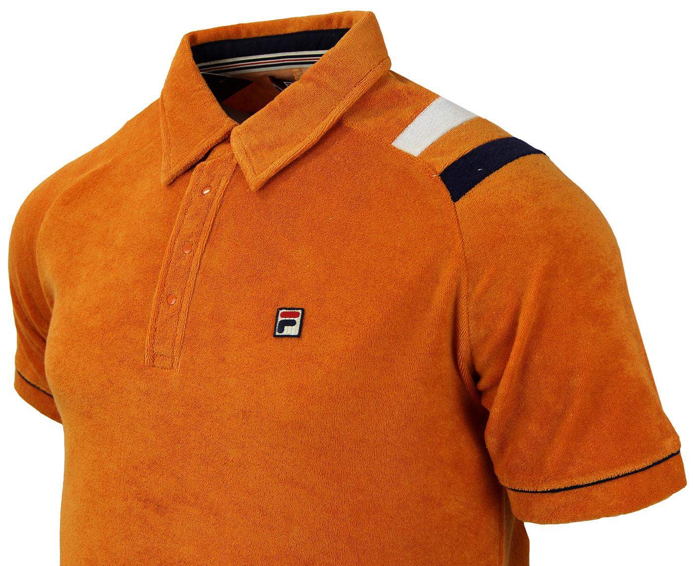 FILA VINTAGE Salice 2 Retro 70s Mod Toweling Polo Shirt Copper