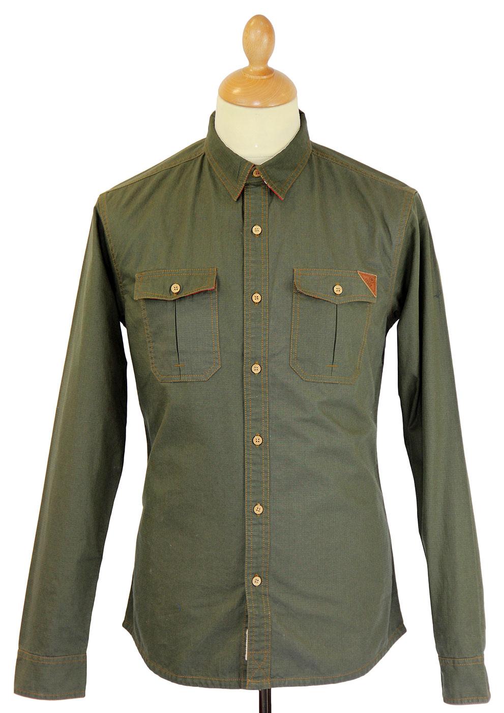 FLY53 Wraith Retro Indie Mod Military Rip Stop Shirt in Olive