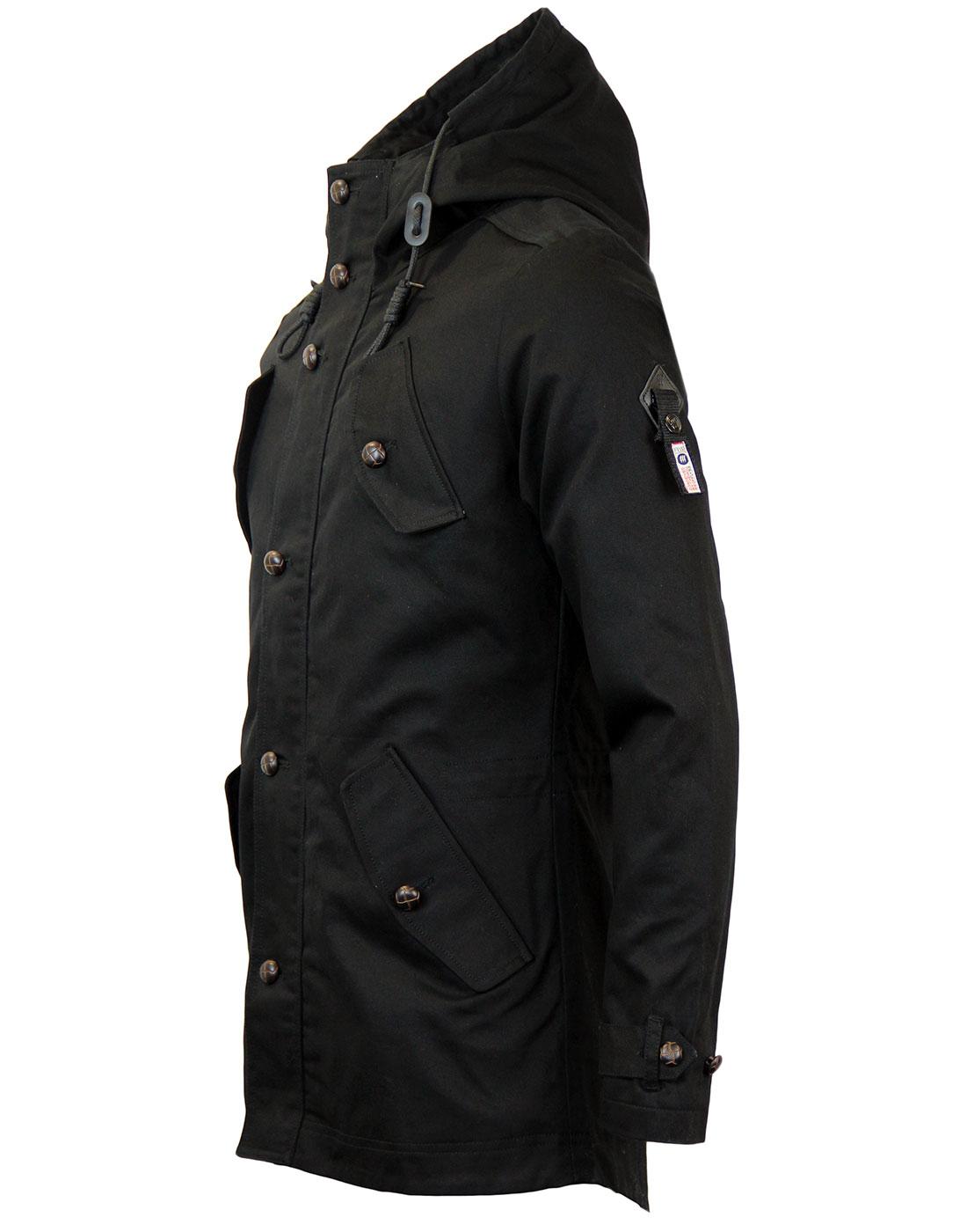 FLY53 Burton Retro Indie Mod Military Fishtail Parka Jacket Black