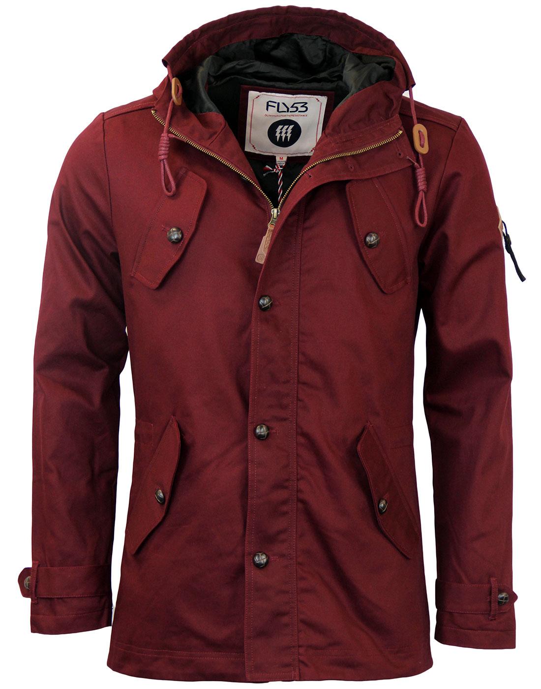 FLY53 Burton Retro Indie Mod Military Fishtail Parka in Oxblood