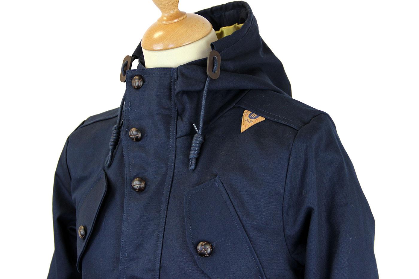 FLY53 Burton Retro Indie Mod Hooded Casual Parka Jacket Midnight