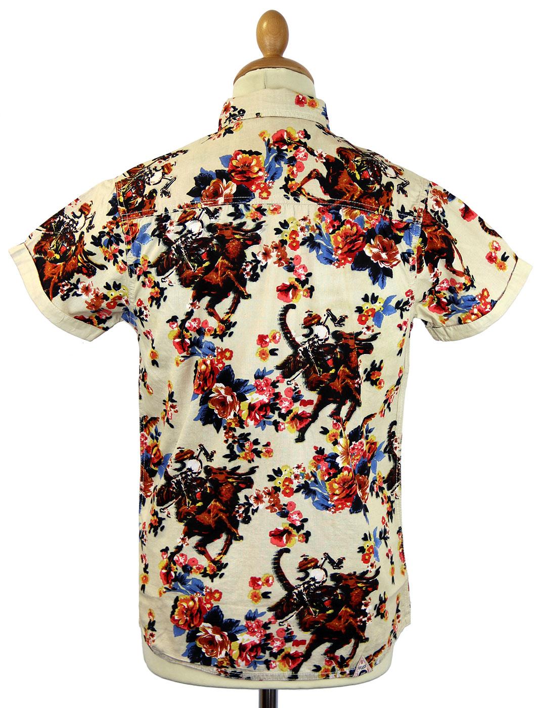 FLY53 Kibosh Retro Indie Floral Tiger Hawaiian Print Shirt Ecru