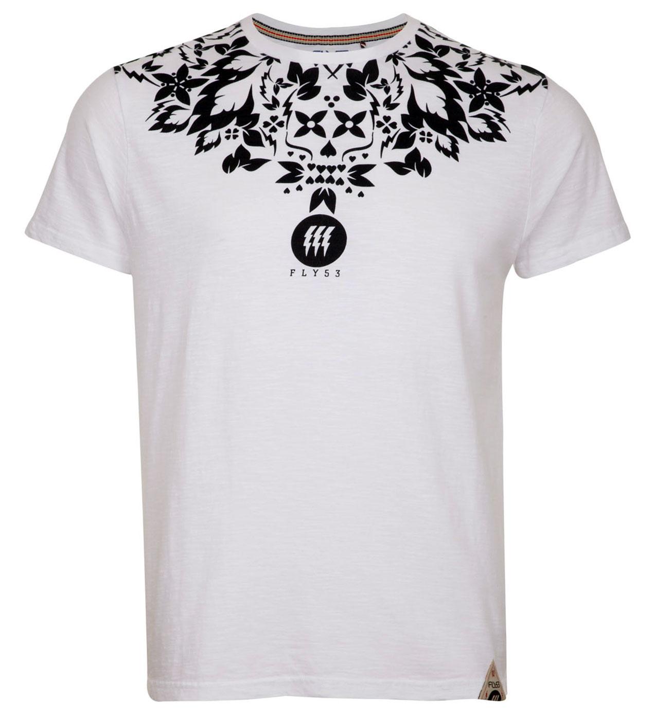 FLY53 Plastic Bomb Retro 1970s Floral Neck Print T-shirt in White