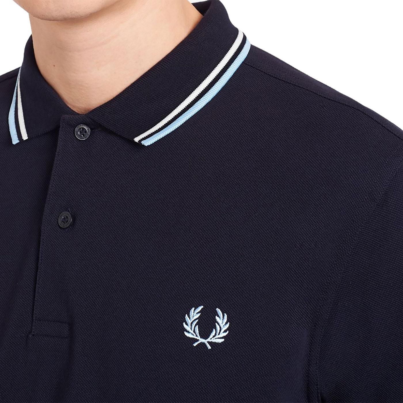 FRED PERRY Mod Long Sleeve Twin Tipped Polo in Navy