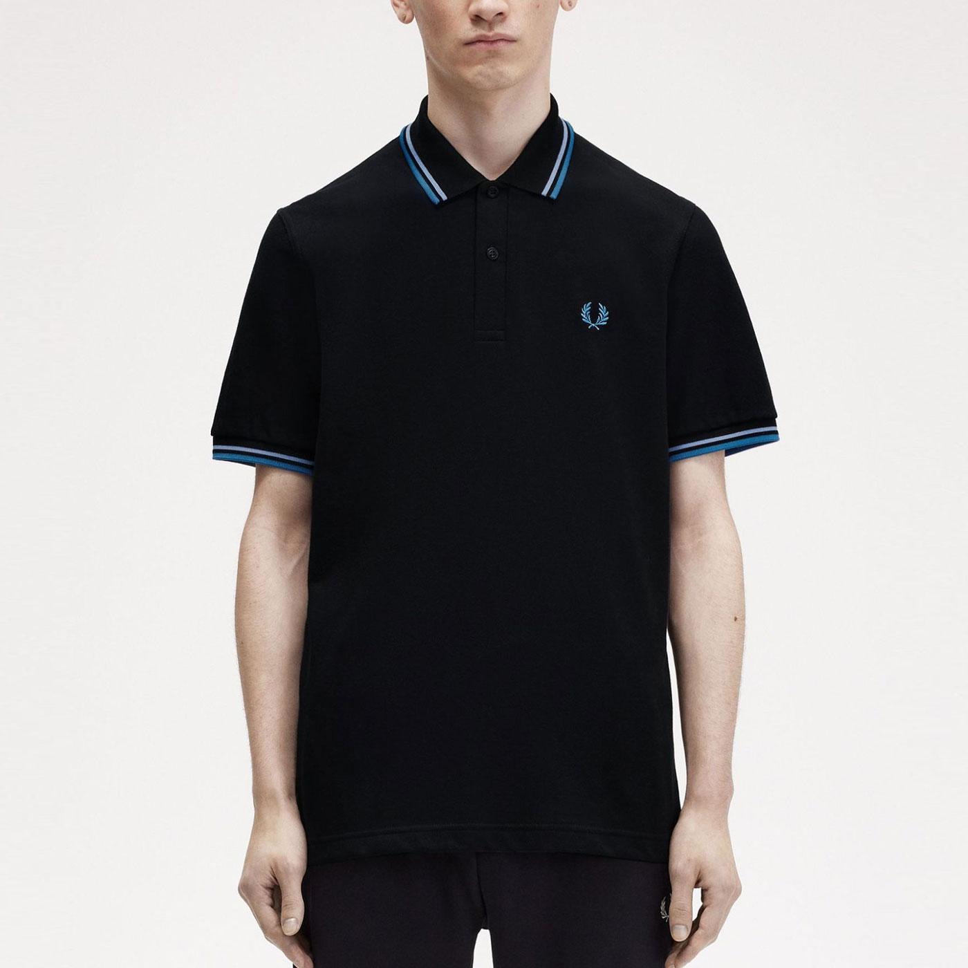 Fred Perry M12 Made In England Tipped Polo Black Sky Ocean
