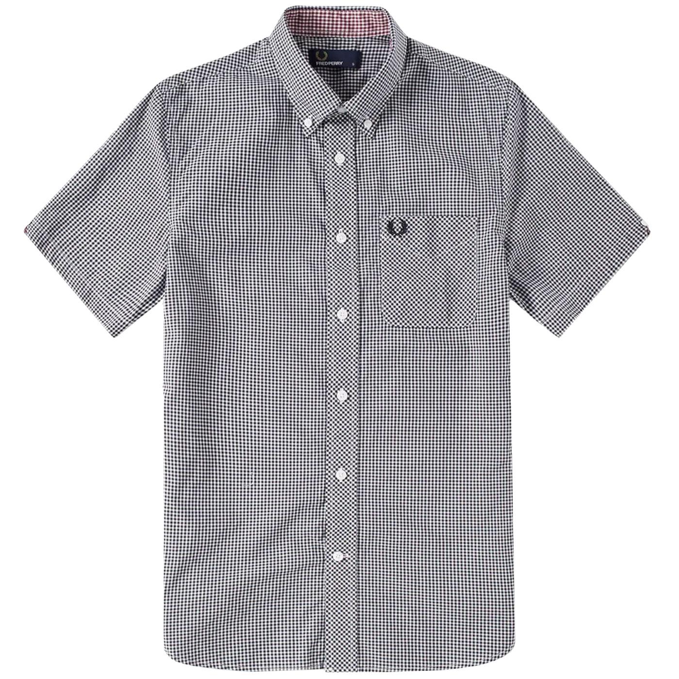 FRED PERRY Mens Retro Mod S/S Gingham Check Shirt in Black
