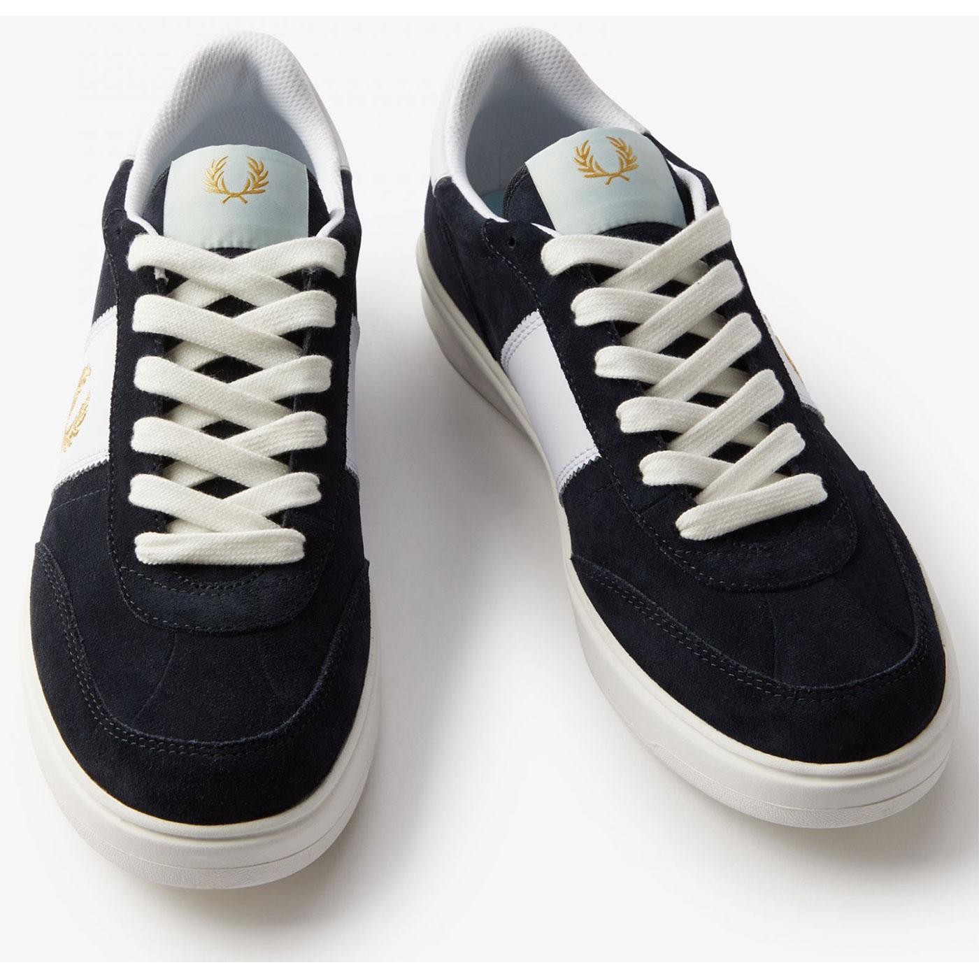 FRED PERRY B400 Suede Mens Retro Trainers in Navy