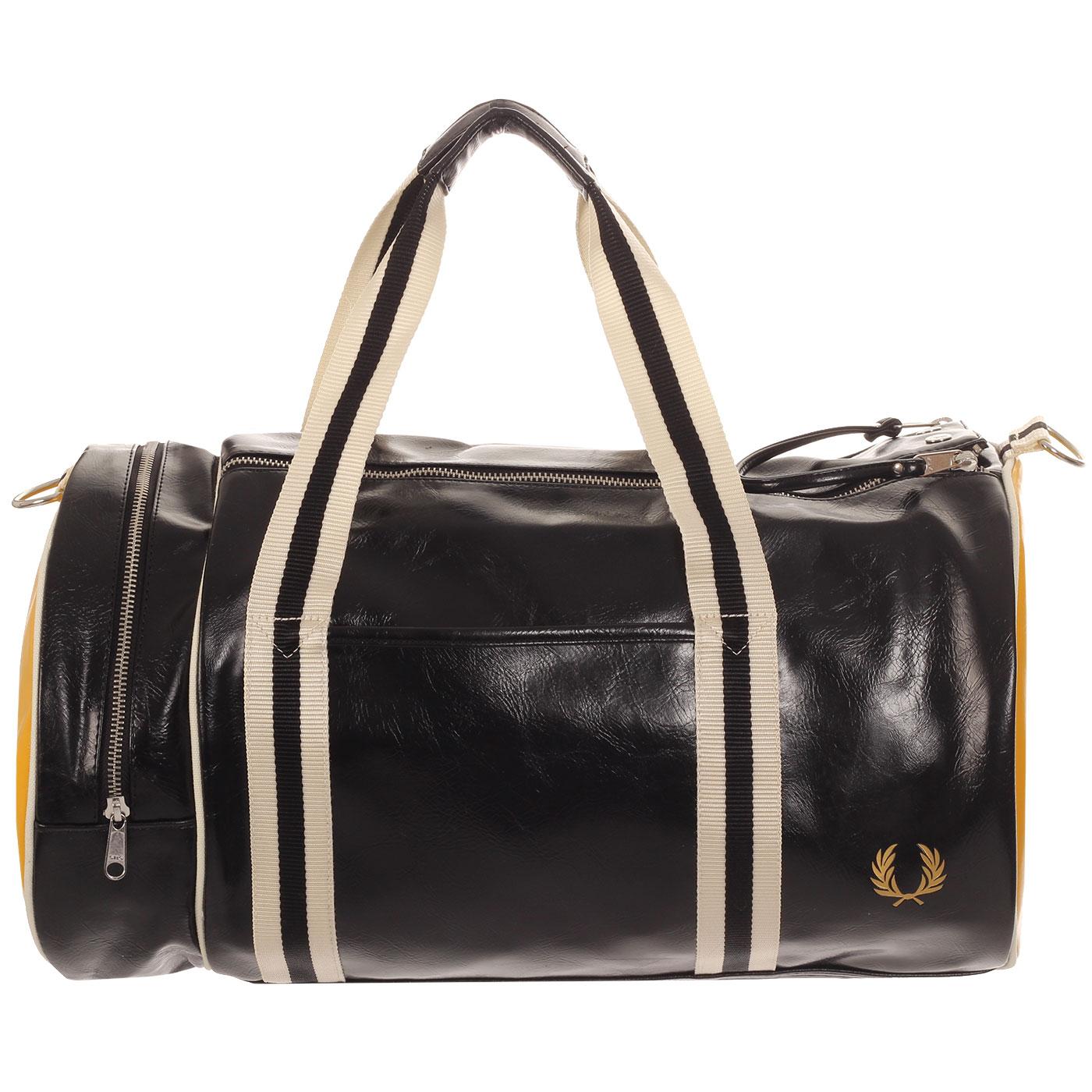 FRED PERRY Classic Retro Barrel Bag in Black & Yellow